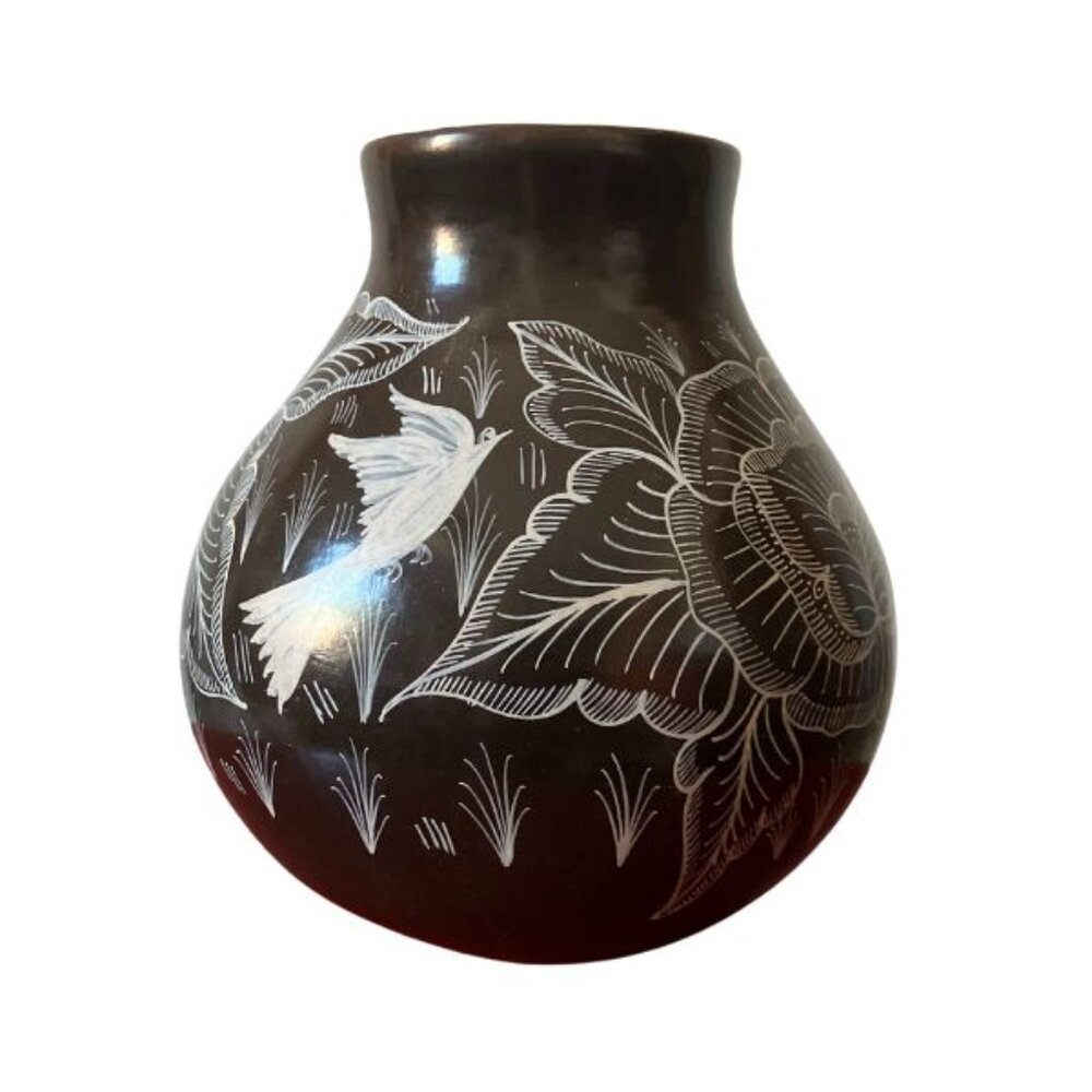 Vintage Michoacán Clay Vase, Mexican Handpainted Pottery Vase